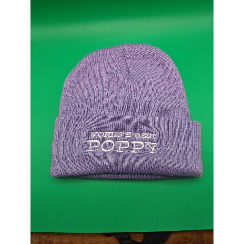 World's Best Poppy (Dad) Embroided Beanie (Purple) As Seen In Photo
